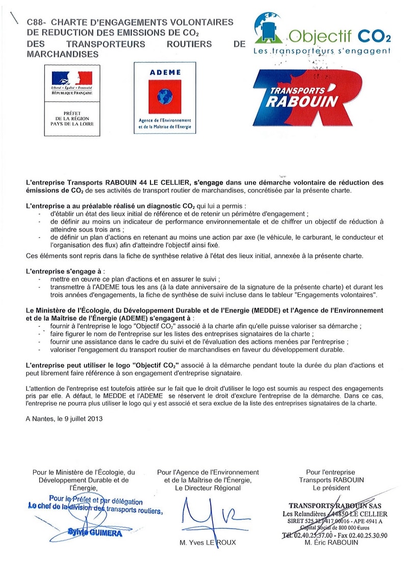 Charte d'engagement CO2 Transports Rabouin